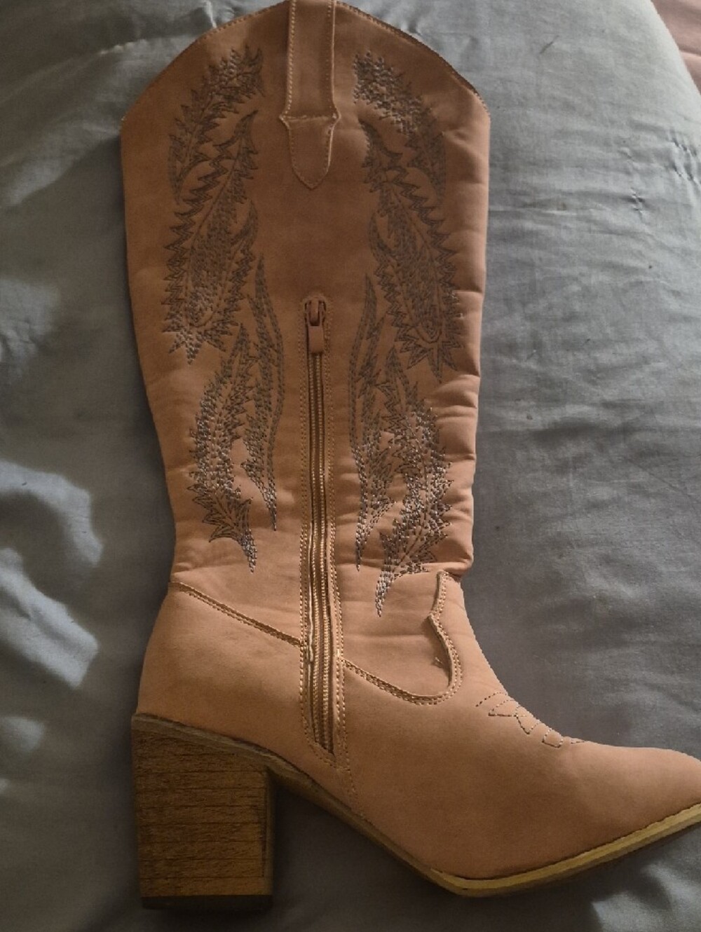 Suede Pink Western  Boot with Embroidered Detail - Picture 6 of 10